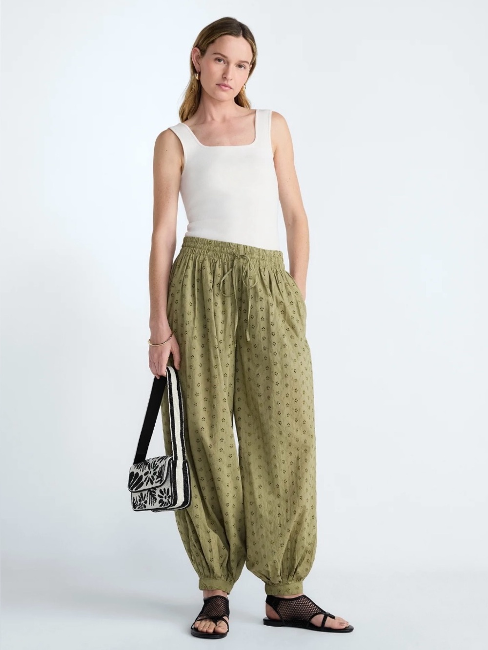 Olive Drawstring Harem Pants - Size L (12-14)